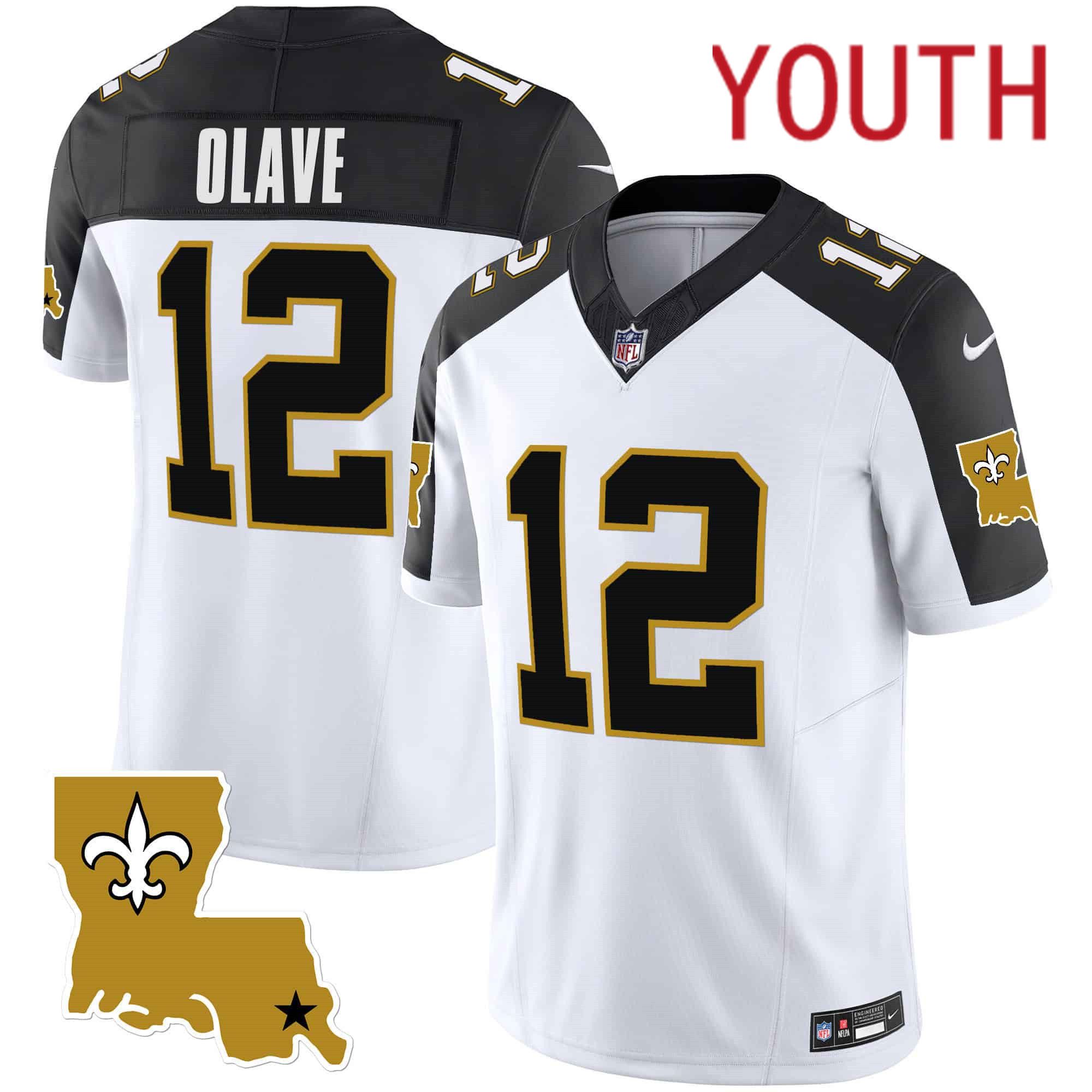 Youth New Orleans Saints #12 Olave White 2024 Nike 1987 Legacy Vapor Limited NFL Jersey style 1